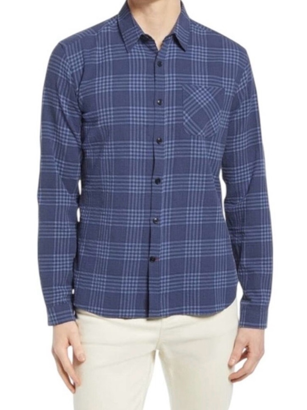 Oliver Spencer Linley New York Special Blue Plaid Button-Up Shirt Cotton Neck 16